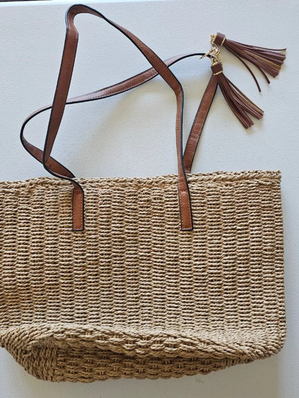 3 Pack of Woven Straw & Leather Tote Bags | Boho Summer Totes | Unbranded